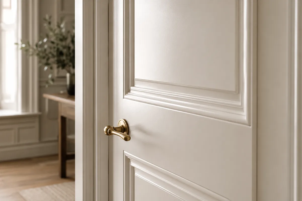 Restored panelled door with a smooth painted finish